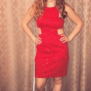 Red, sequin, cut out Sheath dress